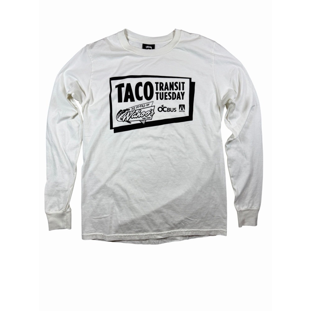 Stussy Taco Transit Tuesday Wahoos Fish Taco Long Sleeve Shirt White XS